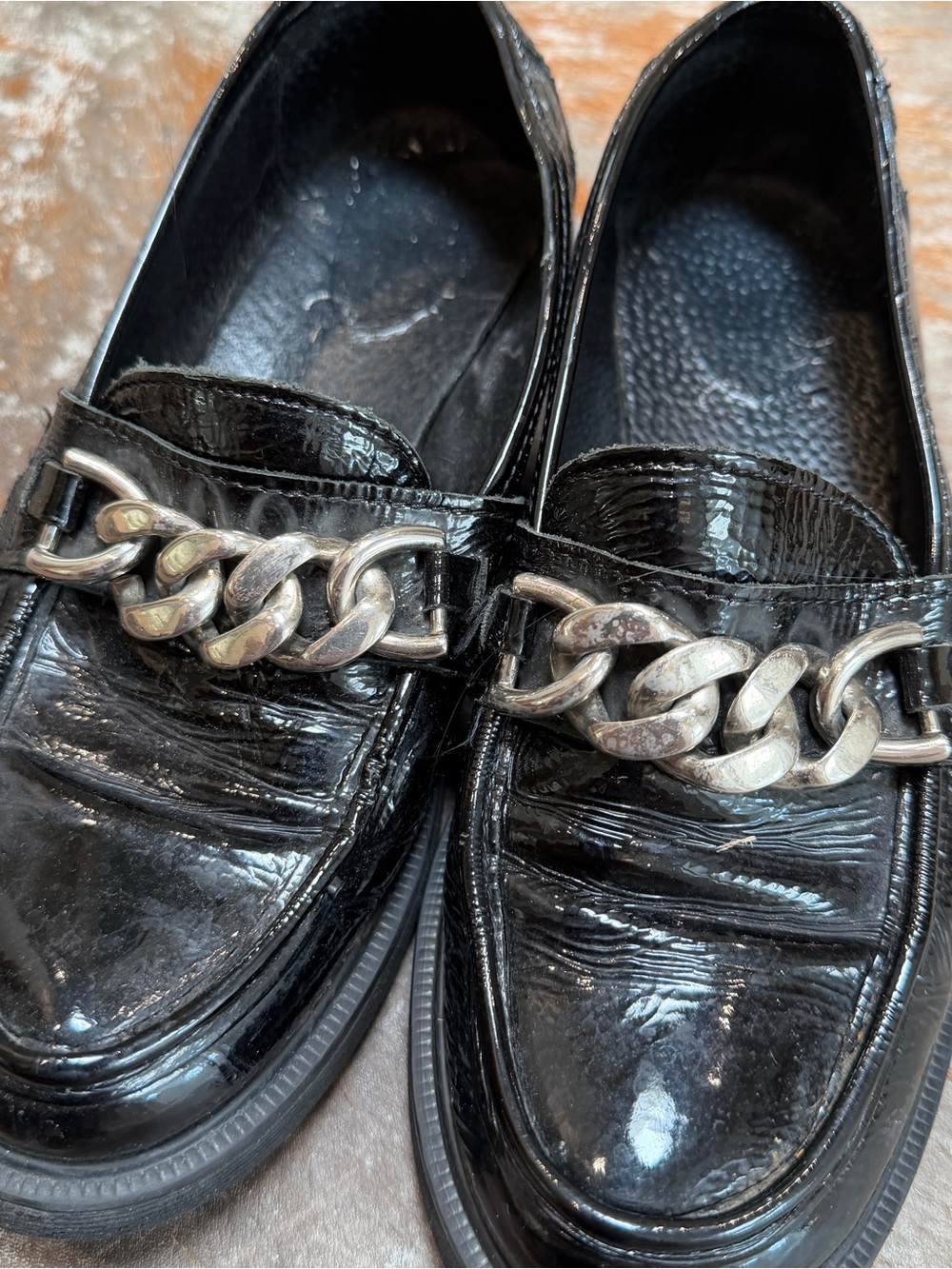 Black Patent Leather Chain Loafers